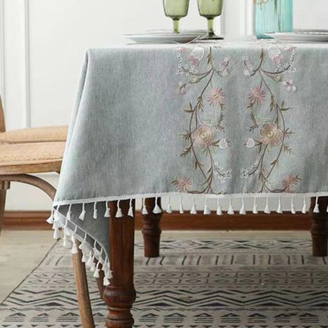 Elegant Embroidered Cotton Linen Tablecloth for Home & Party Decor N/A