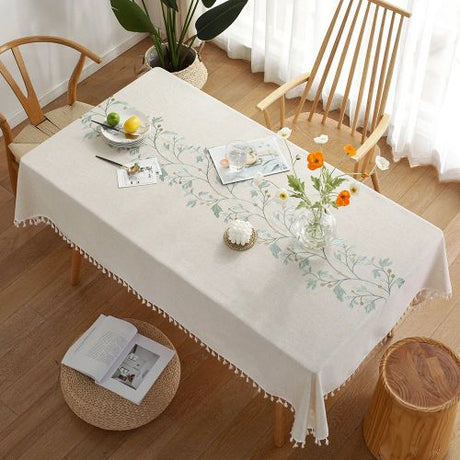 Elegant Embroidered Cotton Linen Tablecloth for Home & Party Decor N/A