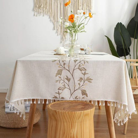 Elegant Embroidered Cotton Linen Tablecloth for Home & Party Decor N/A