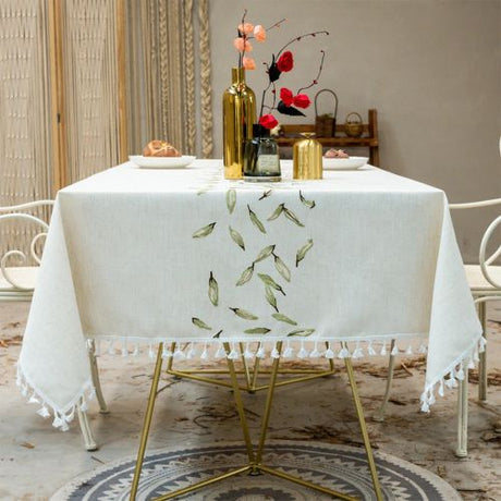 Elegant Embroidered Cotton Linen Tablecloth for Home & Party Decor N/A