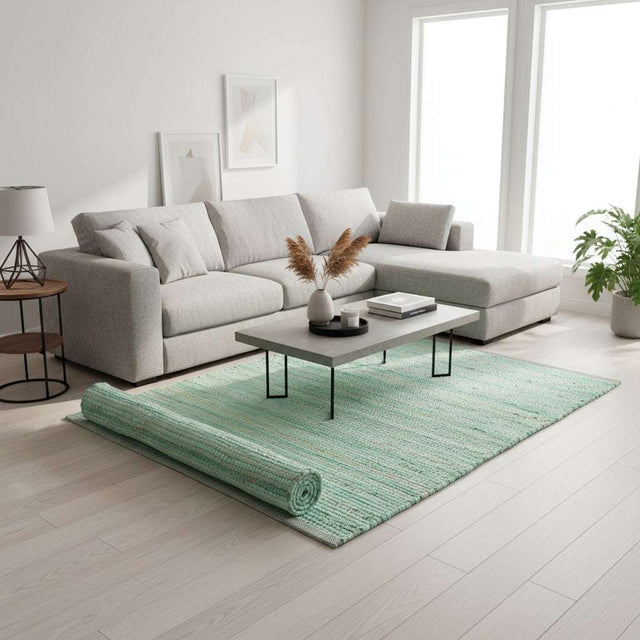 Large Indian Handloom Cotton Rug - Aqua AW Dropship UK