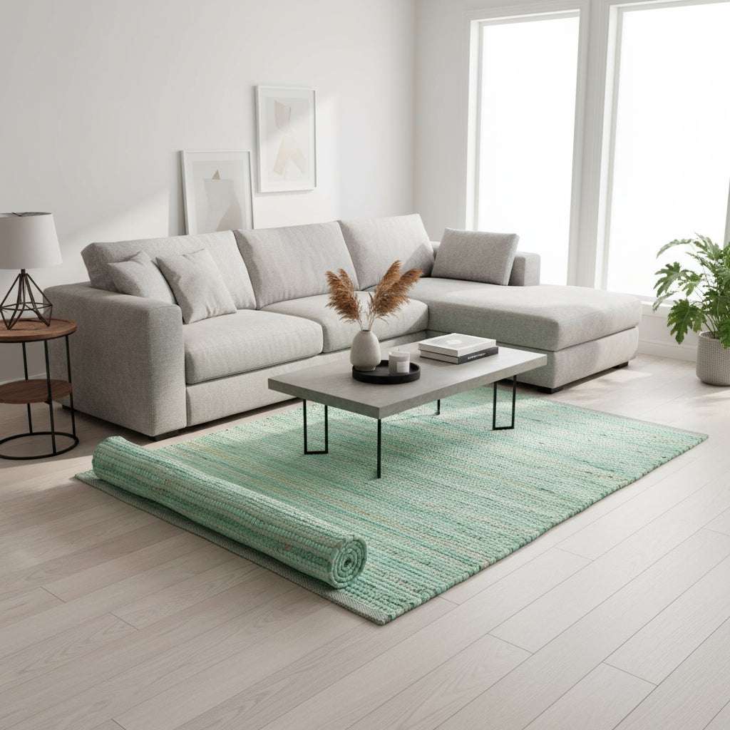 Large Indian Handloom Cotton Rug - Aqua AW Dropship UK