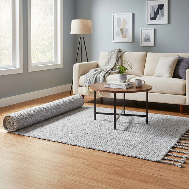 Large Indian Handloom Cotton Rug - Grey AW Dropship UK