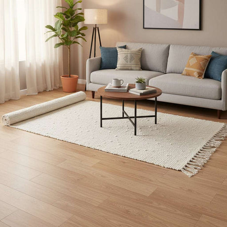 Large Indian Handloom Cotton Rug - Cream AW Dropship UK