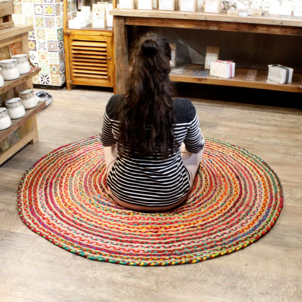 Round Jute and Recycled Cotton Rug - 150 cm AW-Dropship