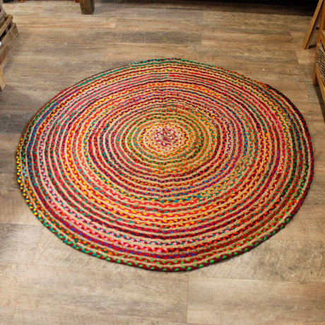 Round Jute and Recycled Cotton Rug - 150 cm AW-Dropship