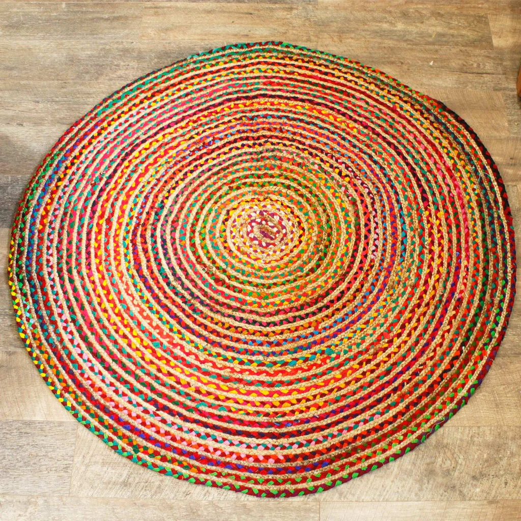Round Jute and Recycled Cotton Rug - 150 cm AW-Dropship