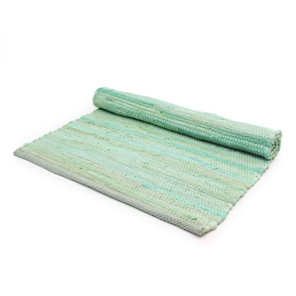 Medium Indian Handloom Cotton Rug - Aqua AW Dropship UK