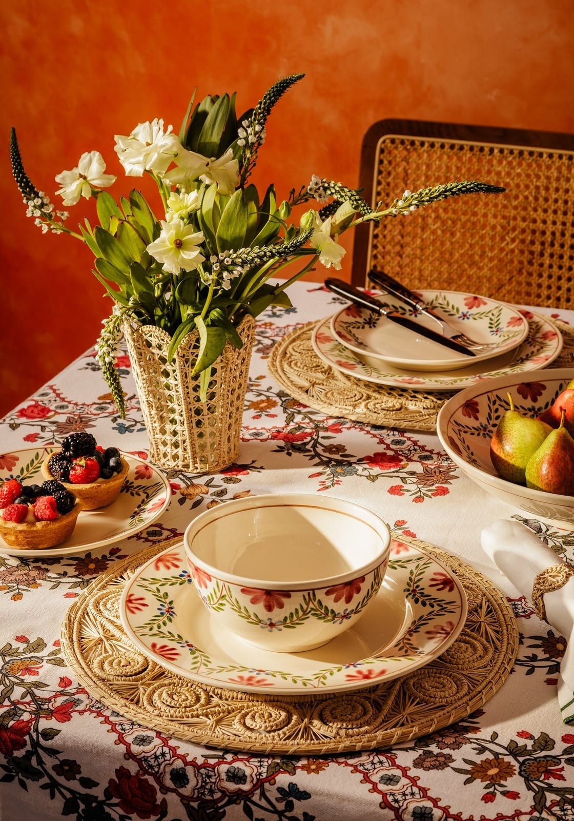 Casa by Josephine Jenno Cotton Tablecloth with Floral Design, Perfect for Elegant Dining Settings