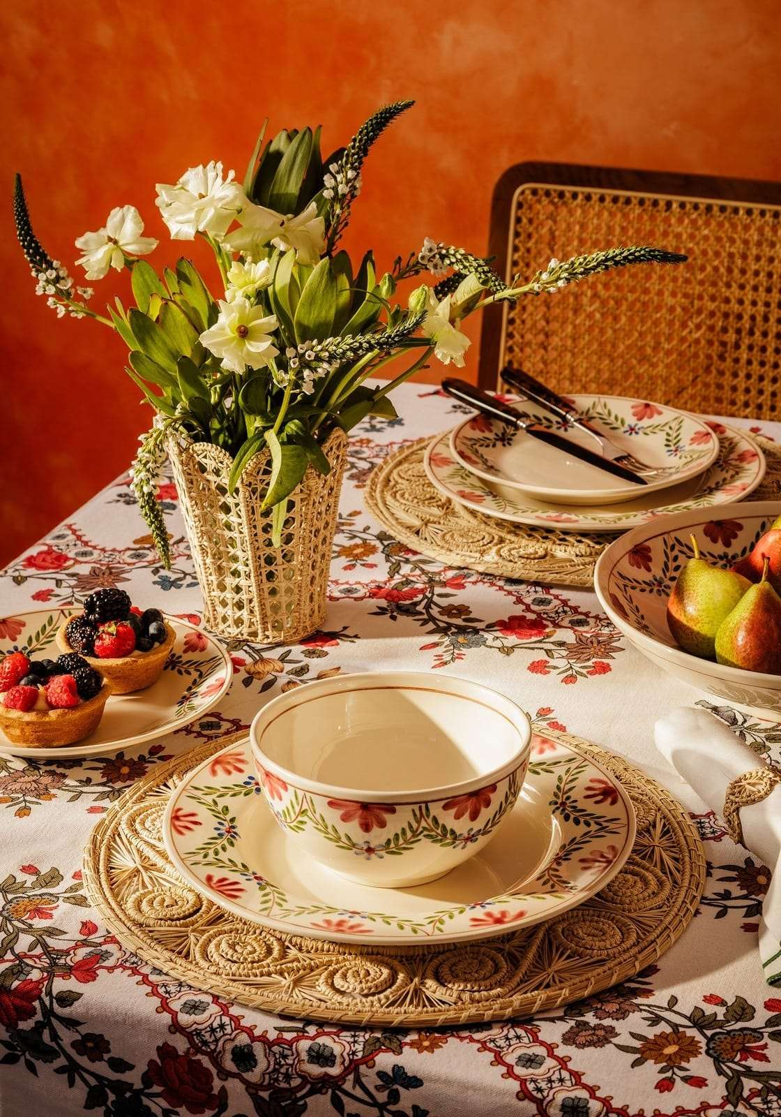 Casa by Josephine Jenno Cotton Tablecloth with Floral Design, Perfect for Elegant Dining Settings