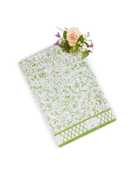 Casa by Josephine Jenno Cotton Tablecloth in White and Green Floral Design for Elegant Dining Settings