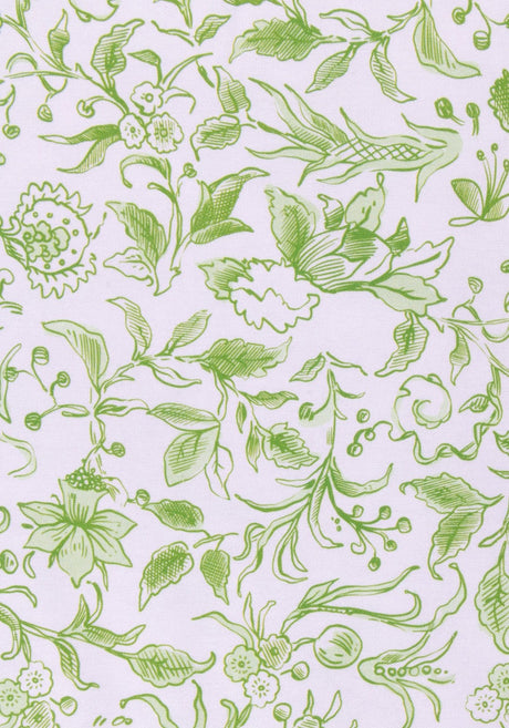 Casa by Josephine Jenno Cotton Tablecloth featuring a botanical green floral design on a white background