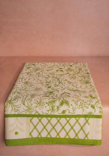 Casa by Josephine Jenno Cotton Tablecloth with Floral Green Design and Decorative Border