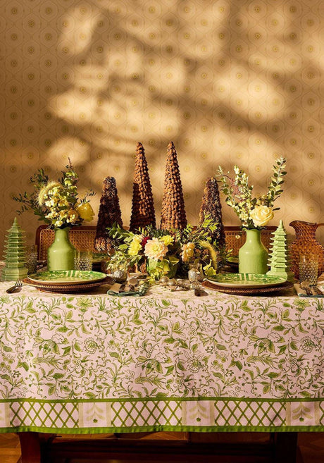 Casa by Josephine Jenno Cotton Tablecloth with Floral Pattern and Green Accents for Elegant Dining