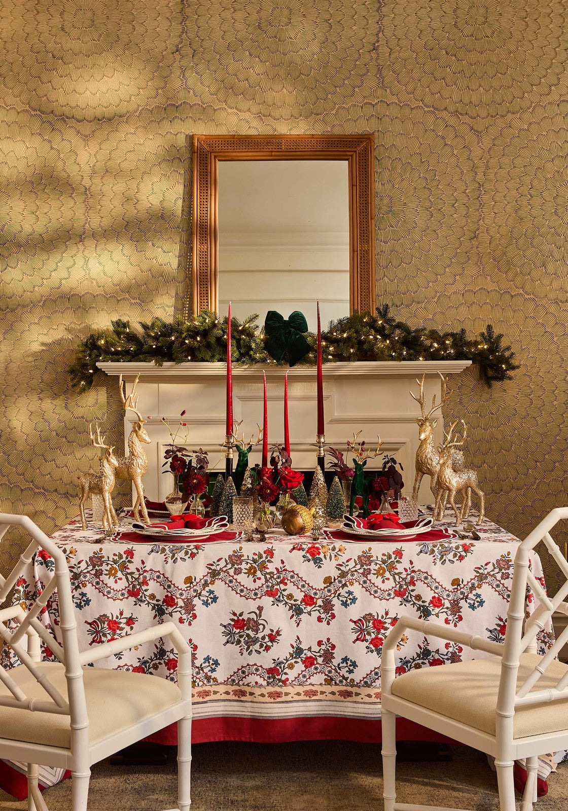 Festive Casa by Josephine Jenno Cotton Tablecloth adorned with floral patterns for holiday dining