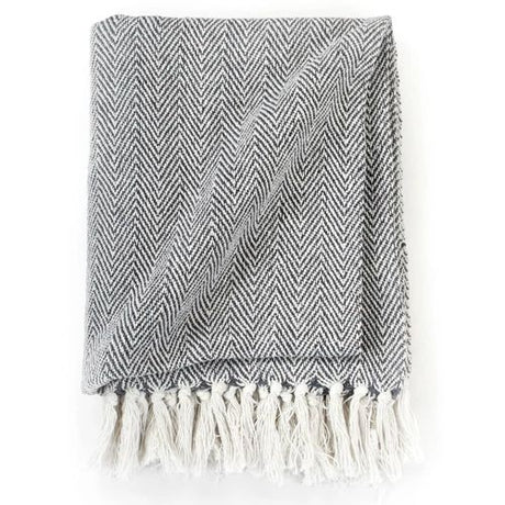 vidaXL Cotton Throw Herringbone 125x150 cm Grey vidaXL