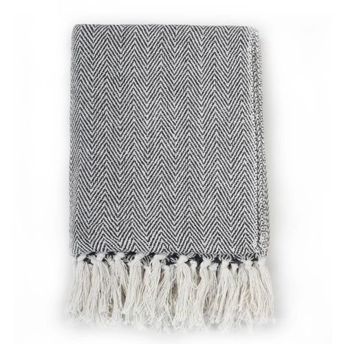 vidaXL Cotton Throw Herringbone 125x150 cm Grey vidaXL