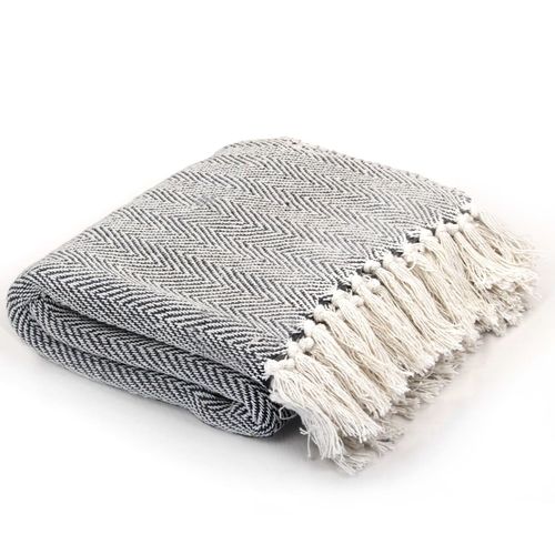 vidaXL Cotton Throw Herringbone 125x150 cm Grey navy blue 125 x 150 cm vidaXL