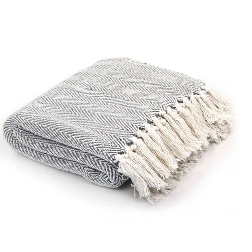 vidaXL Cotton Throw Herringbone 125x150 cm Grey vidaXL
