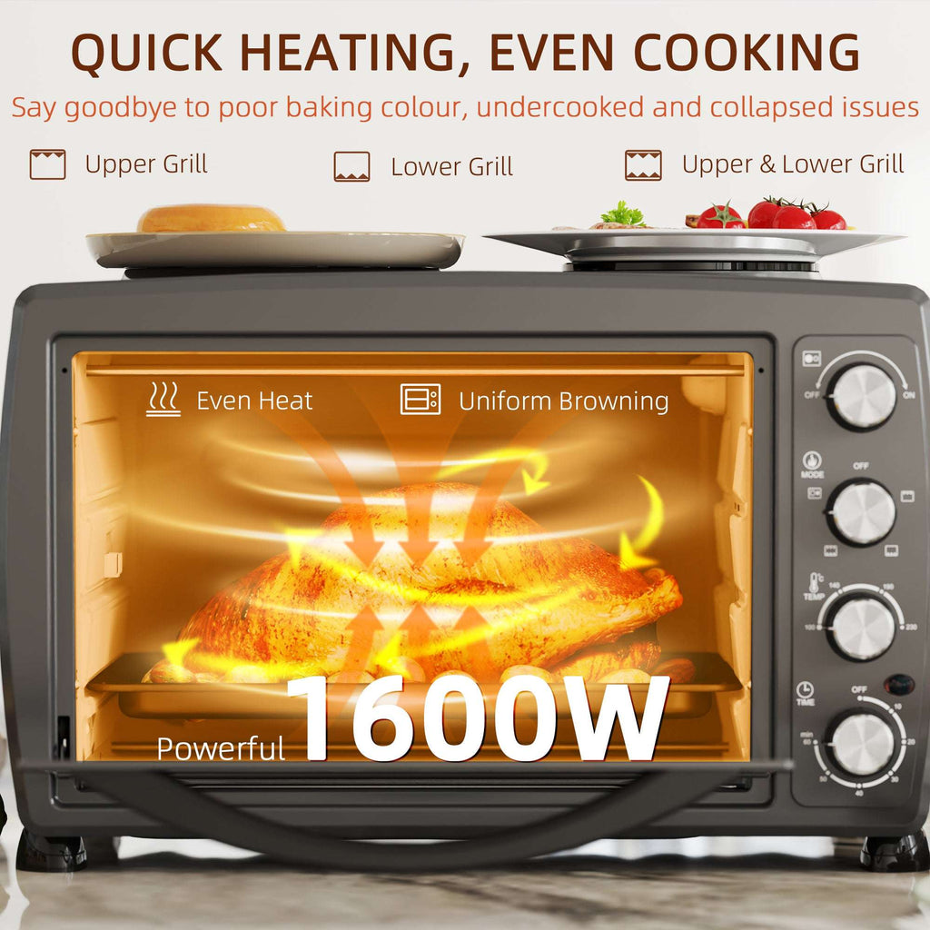 HOMCOM 36L Countertop Toaster Oven with 2 Hot Plates, Grill, Roast, Bake HOMCOM