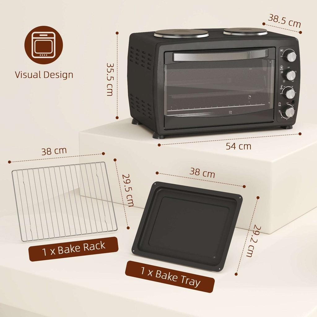 HOMCOM 36L Countertop Toaster Oven with 2 Hot Plates, Grill, Roast, Bake HOMCOM