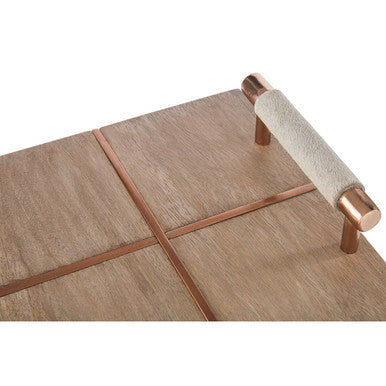 Orsina Cowhide And Wood Tray with Copper Handles for Stylish Entertaining