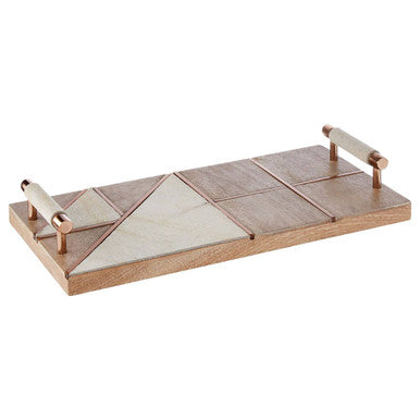 Orsina Cowhide And Wood Tray with Stylish Handles for Serving and Decor