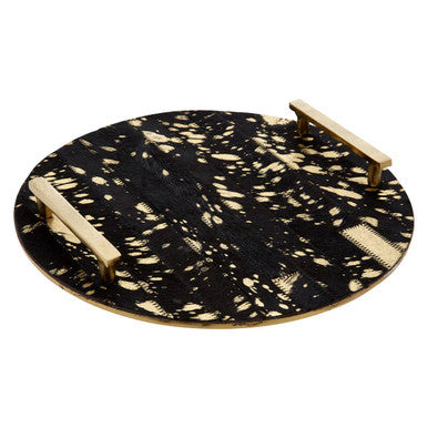 Orsina Cowhide Tray with Metal Handles for Stylish Home Decor and Serving