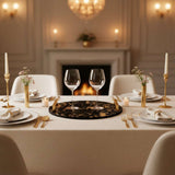 Elegant Cowhide Tray set on a luxurious dining table with candles and wine glasses