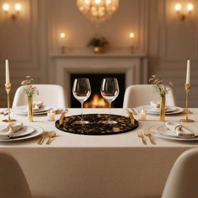 Elegant Cowhide Tray set on a luxurious dining table with candles and wine glasses