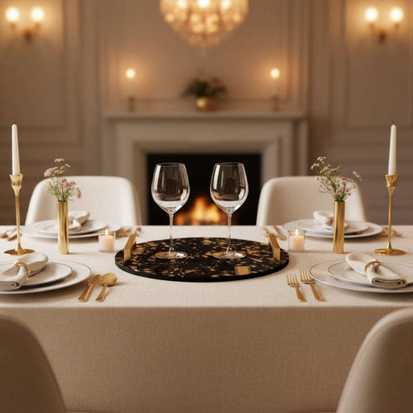 Elegant Cowhide Tray set on a luxurious dining table with candles and wine glasses