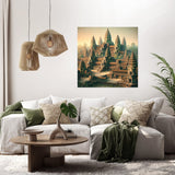 Intricate Wall Art Canvas featuring a tranquil temple landscape, perfect for modern home decor