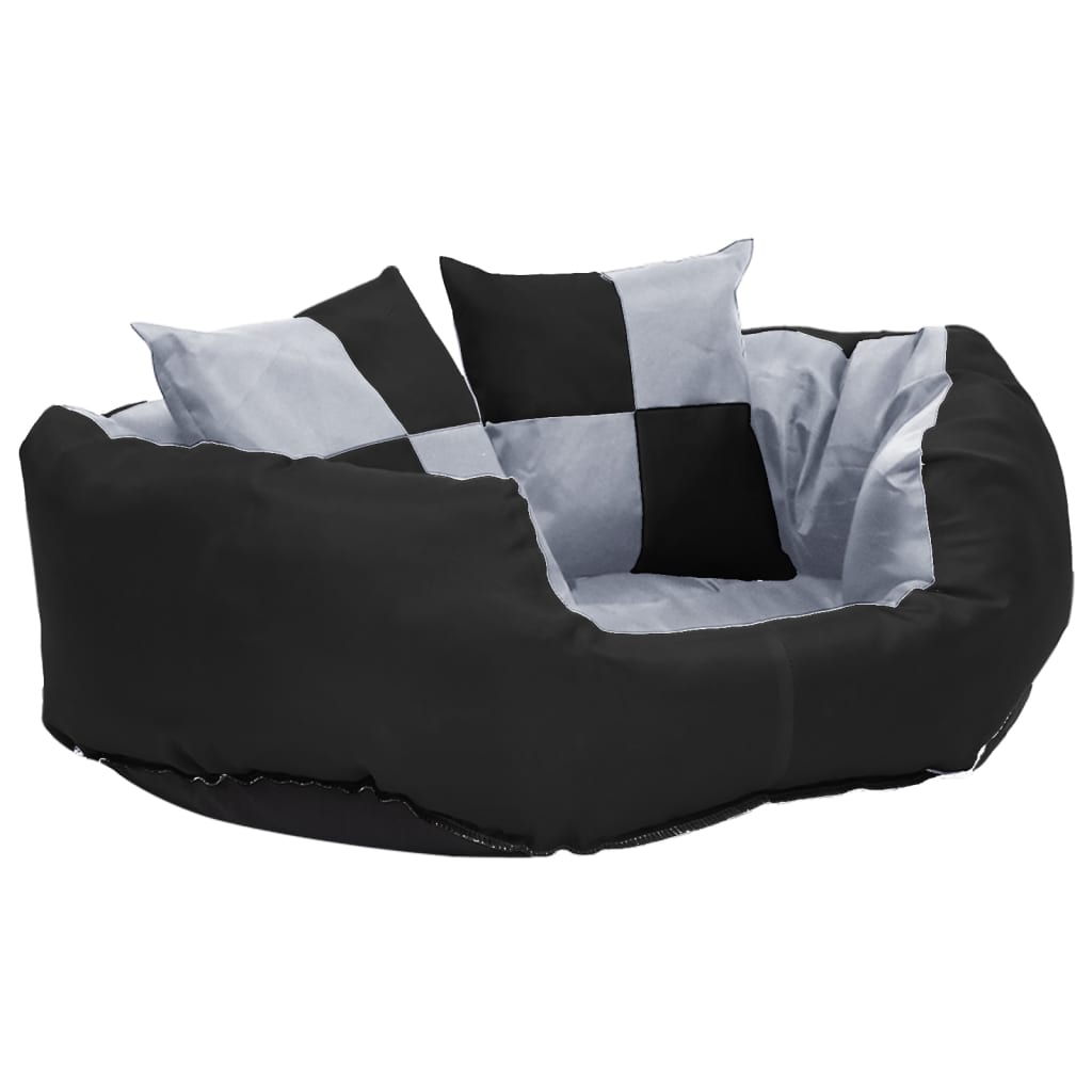 vidaXL Reversible & Washable Dog Cushion Grey and Black 65x50x20 cm vidaXL