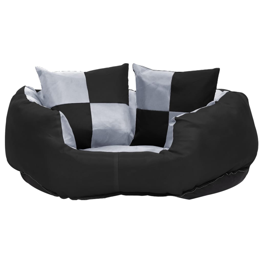 vidaXL Reversible & Washable Dog Cushion Grey and Black 65x50x20 cm vidaXL