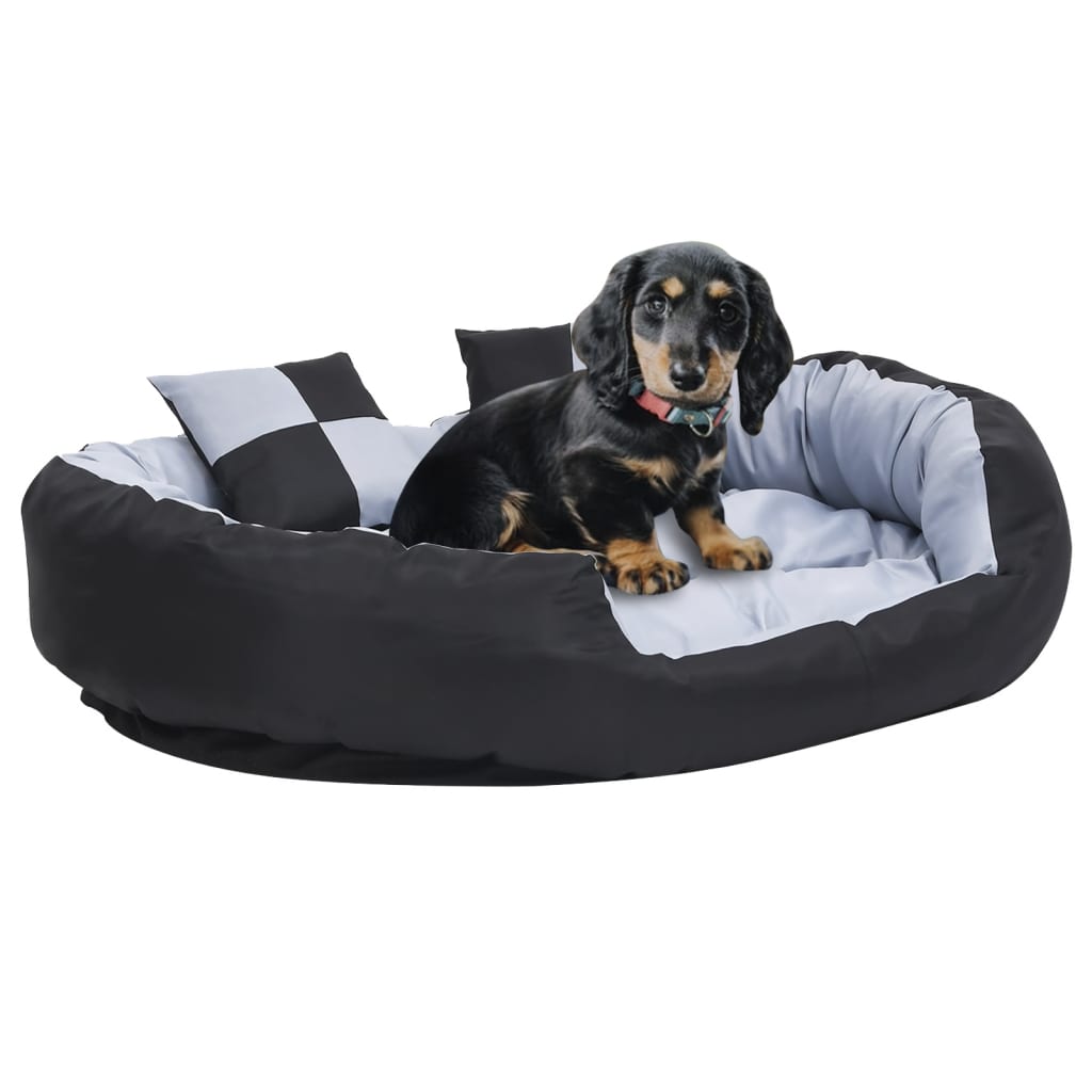 vidaXL Reversible & Washable Dog Cushion Grey and Black 65x50x20 cm grey and black 110 x 80 x 23 cm vidaXL