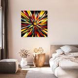 Vibrant wall art canvas featuring abstract explosion of colours in a modern bedroom setting