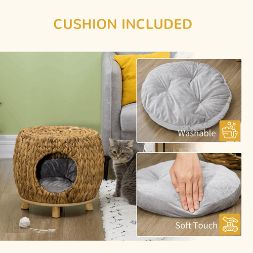 Rattan Cat House Stool, Wicker Kitten Bed for Outdoors and Indoors With Cushion Unbranded