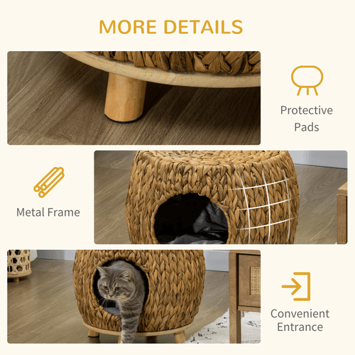 Rattan Cat House Stool, Wicker Kitten Bed for Outdoors and Indoors With Cushion Unbranded