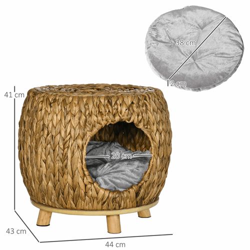 Rattan Cat House Stool, Wicker Kitten Bed for Outdoors and Indoors With Cushion Unbranded