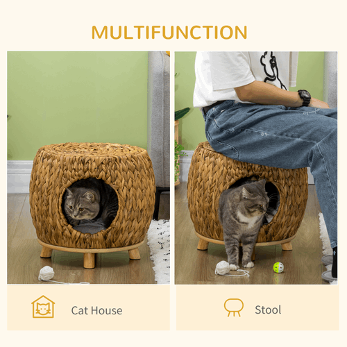 Rattan Cat House Stool, Wicker Kitten Bed for Outdoors and Indoors With Cushion Unbranded