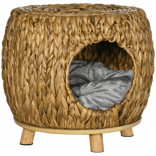 Rattan Cat House Stool, Wicker Kitten Bed for Outdoors and Indoors With Cushion Unbranded