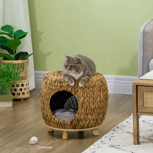 Rattan Cat House Stool, Wicker Kitten Bed for Outdoors and Indoors With Cushion Unbranded