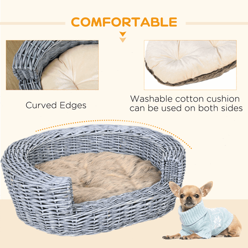 Elevated Dog Basket Sofa Bed Wicker Willow Rattan Cushion Pawhut Unbranded
