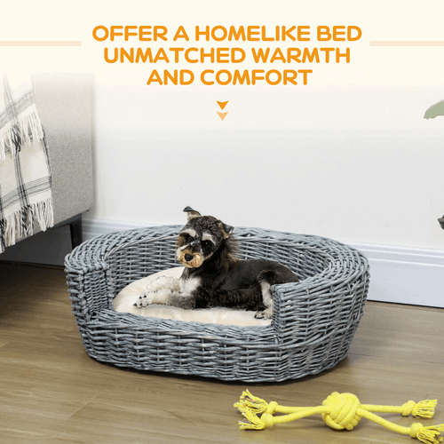 Elevated Dog Basket Sofa Bed Wicker Willow Rattan Cushion Pawhut Unbranded