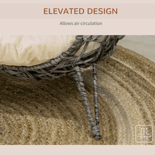 Elevated Rattan Cat House Kitten Basket Pet Bed With Cushion - Silver-Tone, Grey PawHut