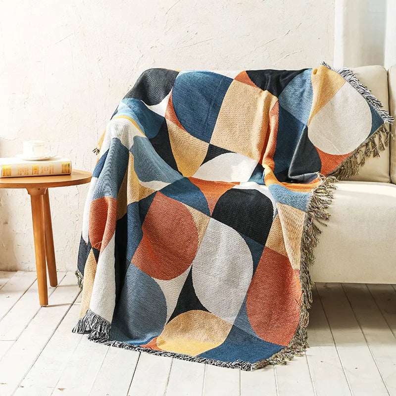 Nordic Style Knitted Throw Blanket - Quality Cotton Blend for Home Decor N/A