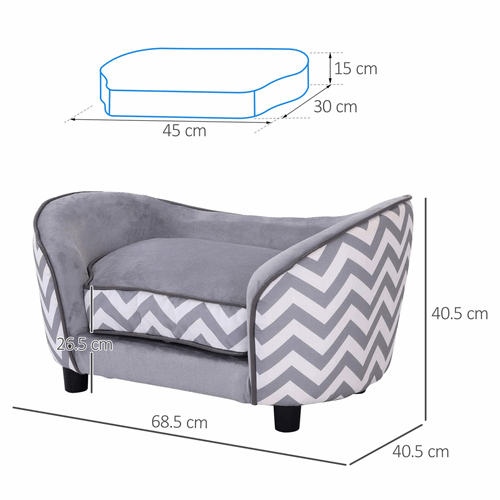 PawHut Dog Sofa Pet Couch for XS Dogs with Removable Sponge Padded Cushion Grey PawHut