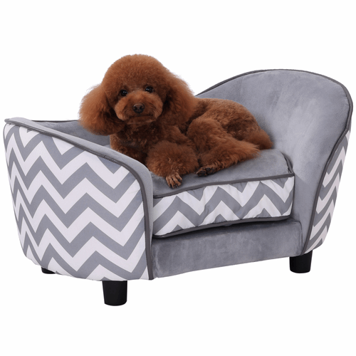 PawHut Dog Sofa Pet Couch for XS Dogs with Removable Sponge Padded Cushion Grey PawHut