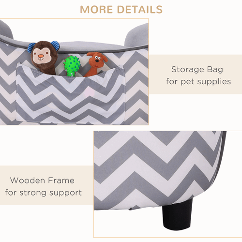 PawHut Dog Sofa Pet Couch for XS Dogs with Removable Sponge Padded Cushion Grey PawHut