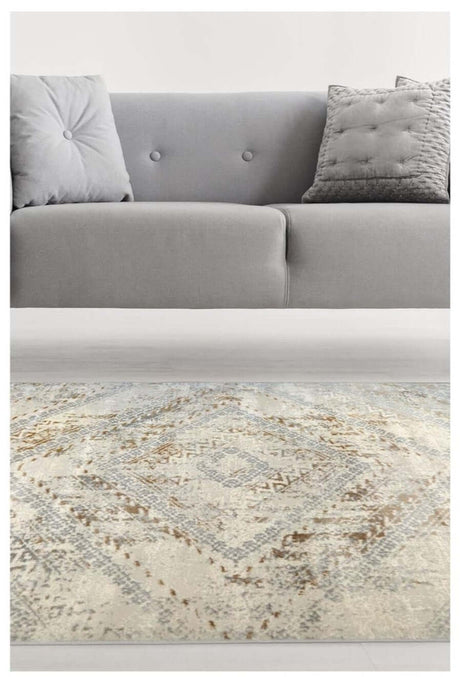 Cream Ochre Rug with intricate patterns, perfect for enhancing modern living spaces